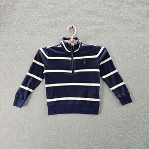 Polo Ralph Lauren Boys‎ Sweatshirt 4/4T Navy Embroidered Striped Zipper Logo